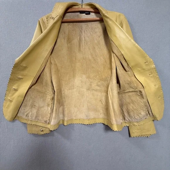 Vintage Y2K Cami NYC Western Cutouts Scalloped Edge Leather Jacket Size 16
